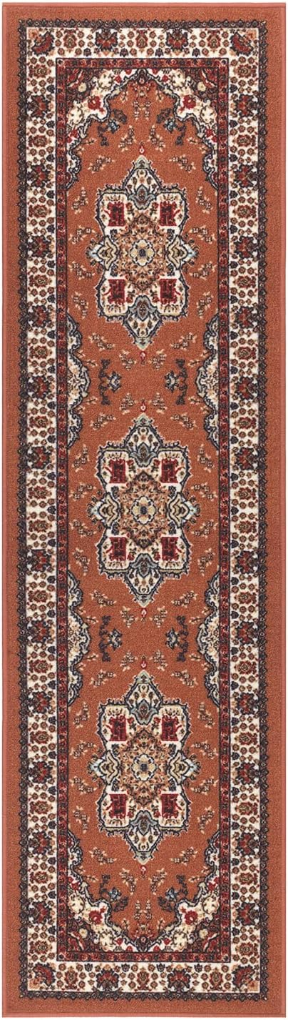 Antep Rugs Alfombras Oriental Traditional 2x10 Non-Skid (Non-Slip) Low Profile Pile Rubber Backing Indoor Runner Rugs (Rust Brown, 2' x 10')