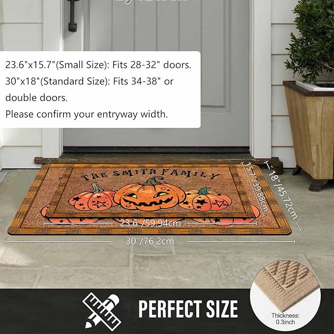 InterestPrint Personalized Halloween Family Doormat with Name Pumpkin Pattern Custom Family Member Welcome Mat, Customized Halloween Door Mat with Name, Dog, Cat, Ghost Family Welcome Doormat