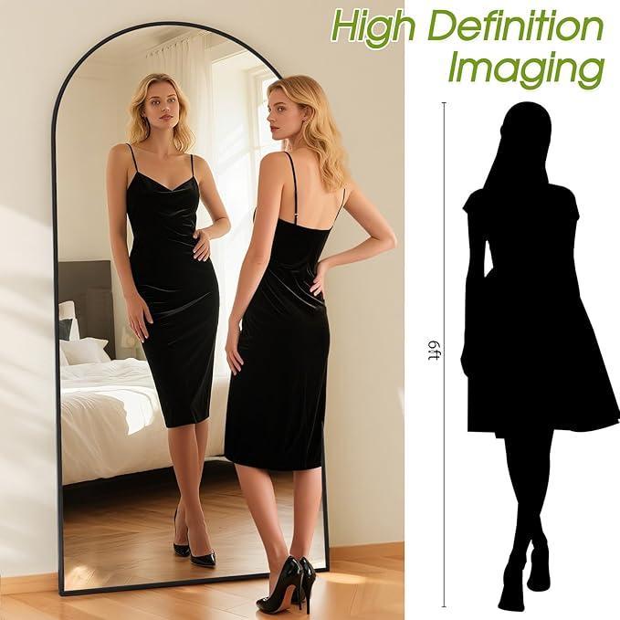 SUNQUEEN 76"x34" Floor Mirror Full Length, Arched Full Length Mirror with Stand, Full Body Mirrors for Bedroom Living Room or Cloakroom Black