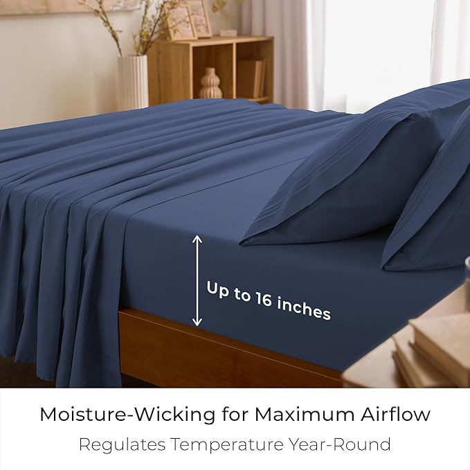 Mellanni Queen Sheets Set - 4 PC Iconic Collection Bedding - Hotel Luxury, Extra Soft, Cooling Bed Sheets - Wrinkle, Fade, Stain Resistant (Queen, Blue Nova)