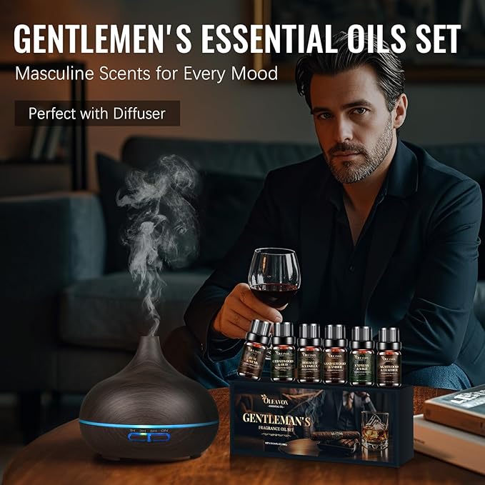 Men Essential Oils Gift Set, Premium Fragrance Oil for Diffusers for Home, Candle & Soap Scents,Agarwood & Leather,Tobacco & Vanilla, Sandalwood & Amber, Cypress & Sage, Rum & Musk,Cedarwood & Oud
