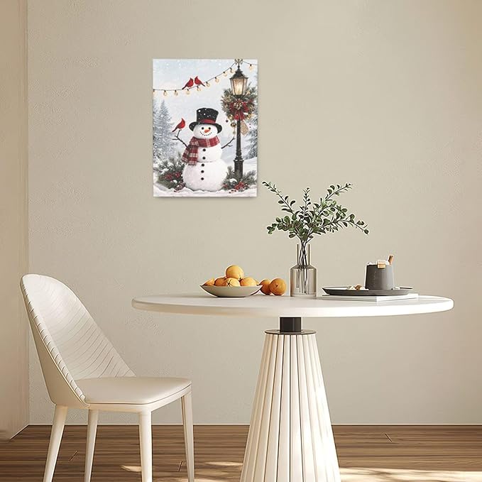 Zyphren Snowman Wall Art Winter Picture Wall Decor Christmas Canvas Print Snowman Painting Home Artwork Gifts for Living Room Bedroom Bathroom 12"x16"