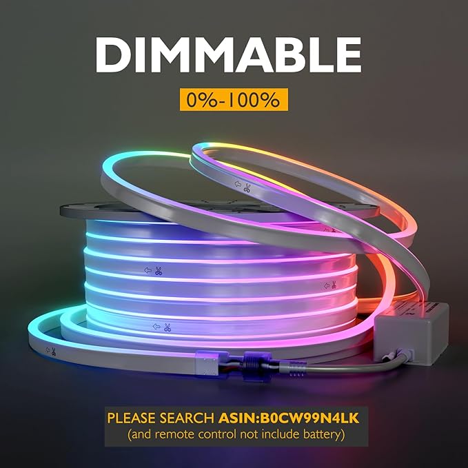 3.3ft RGB Led Neon Rope Light, IP65 Waterproof Led Neon Strip with Brightbess Adjustment,Multicolor Change Flexible Neon Rope Lights for Supermarket,High Bulding, Celebration,ETL Listed