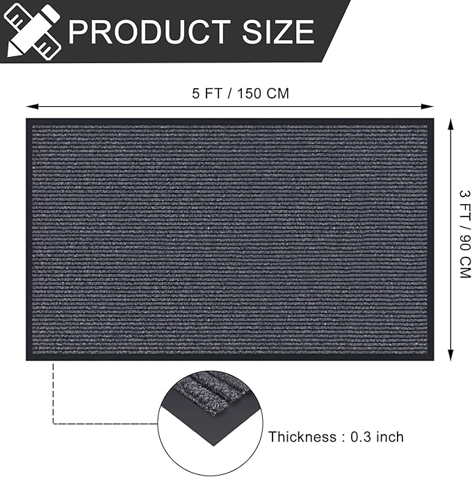 CHICHIC 3'x5' Indoor Outdoor Heavy Duty Door mat, Welcome Front Door Mat for Home Entrance, Super Water Absorbent Large Commercial Floor Mats, Non Slip Rubber Back Entryway Rugs for Garage (Grey)