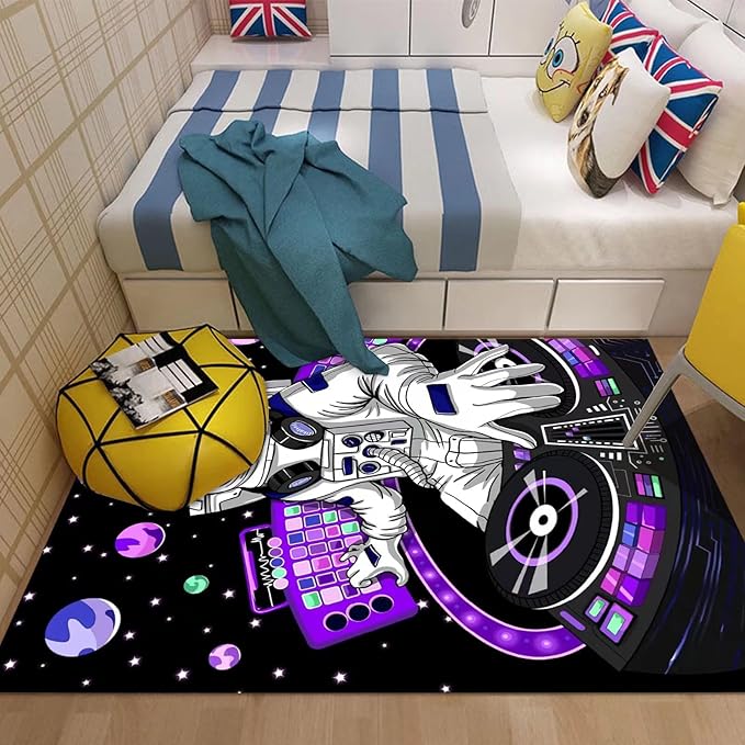kxry 4 * 6 Feet Space Astronaut Galaxy Soft Area Rugs for Kids Girls Boys Purple Outer Space Themed Floor Carpet for Living Room Bedroom Dorms Nursery Rooms Home Decor Aesthetic