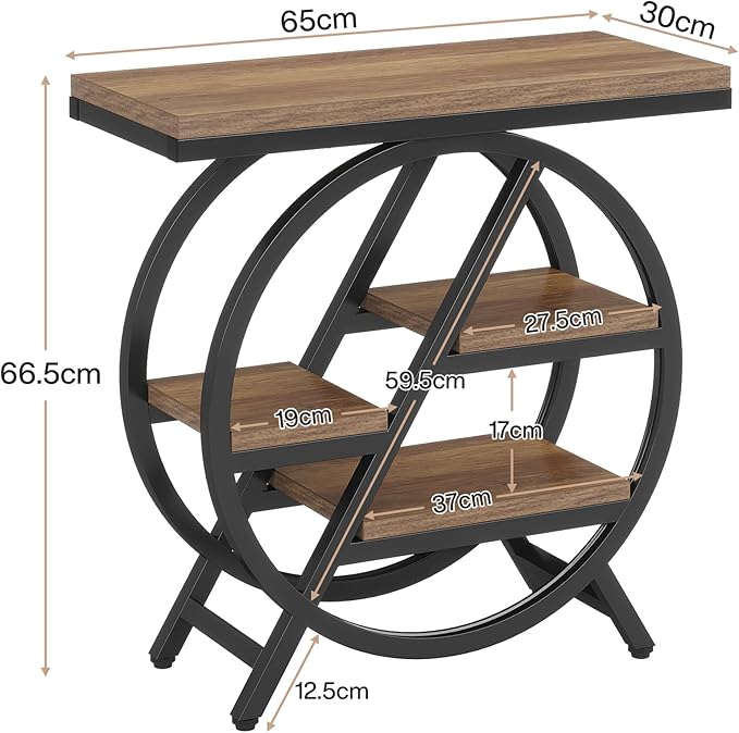 Tribesigns End Table Set of 2, 3-Tier Narrow Sofa Side Table with Storage for Living Room, Wood End Table with Geometric Metal Frame, Industrial Nightstand and Bedside Table for Bedroom, Light Brown