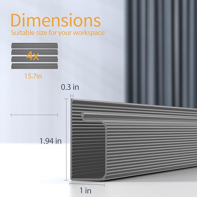 Delamu 62.8in Under Desk Cable Management, Safe & Tidy Cable Management Under Desks for Home & Office, 4 Pack Cord Organizer for Desk, Wire Organizer Kit, Grey