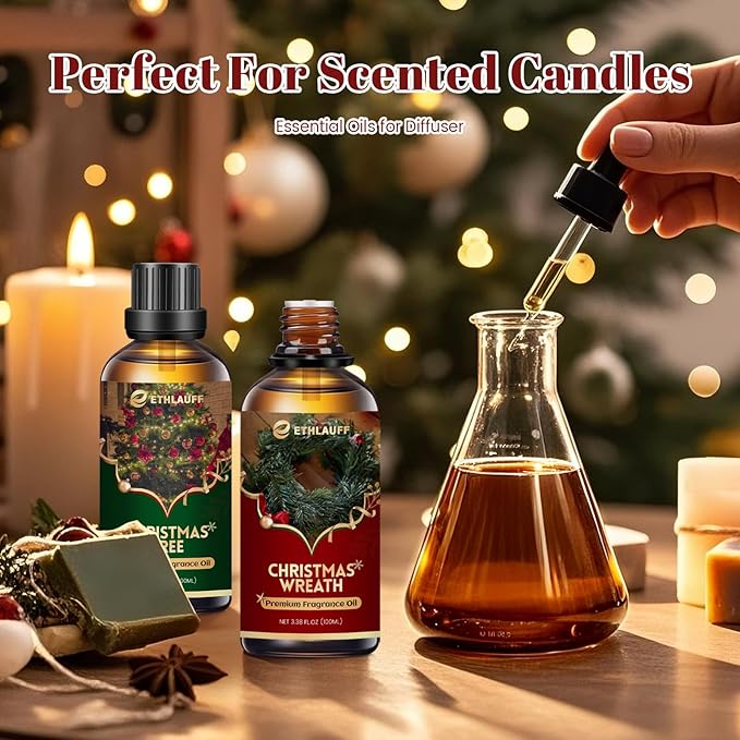 Christmas Wreath Essential Oil 3.38 Fl Oz (100ml), Christmas Essential Oils for Diffusers, Winter Essential Oils for Candle Making, Cozy Holiday Scented Oils