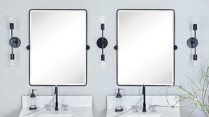TEHOME Pivot Mirror Matt Black Tilt Vanity Mirror Large Black Metal Framed Rectangle Tilting Beveled Vanity Mirrors for Wall, Vertical Hanging, Overall 34.14 x 40 inches (Mirrror 30 x 40 inches)