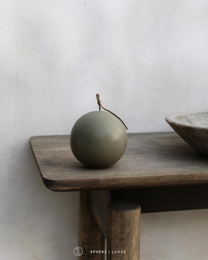 LAWA Sphere Candle - Beautiful Handmade Pillar Scented Soy Wax Elegant Aesthetic Candle Housewarming Gift Home Room Shelf Decor Idea (Earthy Green, Large)