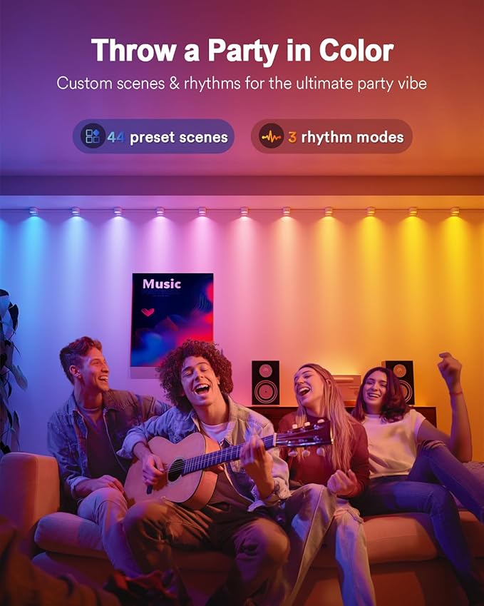 Smart String Downlights with 15 RGBAI+WW+CW LEDs Across 10ft, Feature 46° Dynamic Wave-Like Lighting, App/Voice/Remote Control—Wall String Lights for Bedroom, Indoor Eaves & Wall Decor