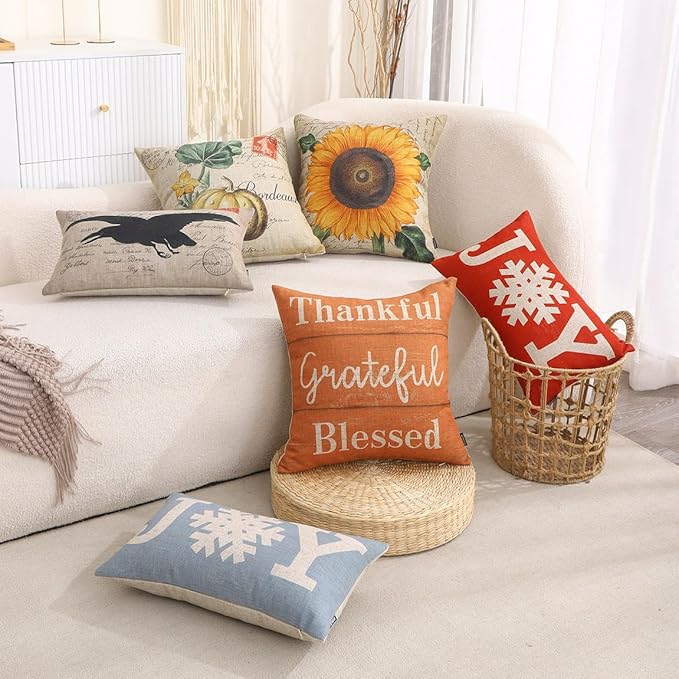 TRENDIN Sunflower Pillow Cover 18X18 for Couch Fall Decor Square Linen Cushion Case Sofa Home Thanksgiving Decorations Vintage Orange PL1075TR