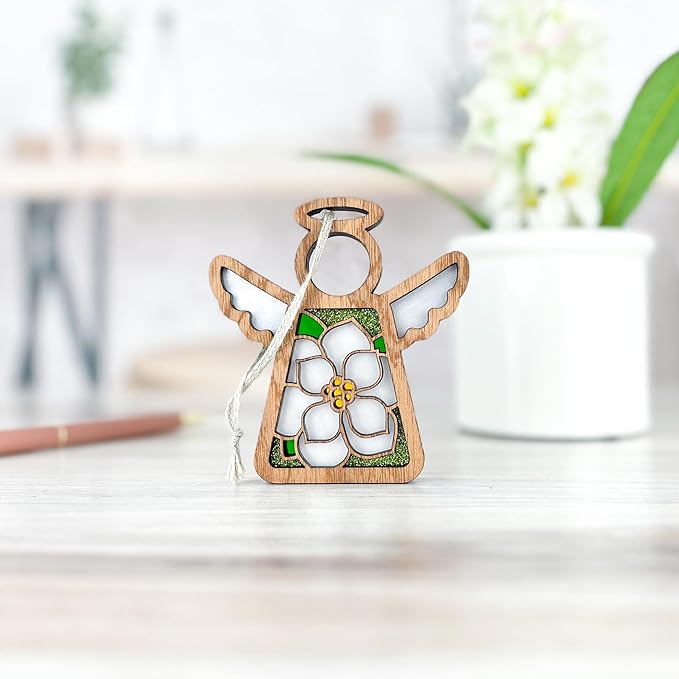 Magnolia Ornament - Angel Figurines for Women - Gardener Gifts Women - Magnolia Flowers for Christmas Tree - Unique Home Decor - 3.5" (H)