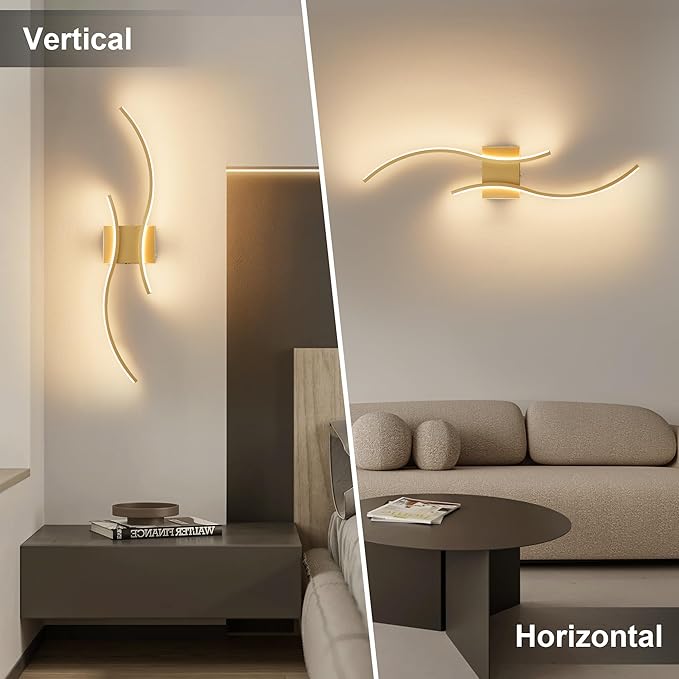 Battery Operated Wall Sconces with Remote Control, Stepless Colors 3000K-6000K & Dimming, LED Gold Wireless Wall Light for Living Room, Hallway, Bedroom, 27.5 Inch (1 Pack)