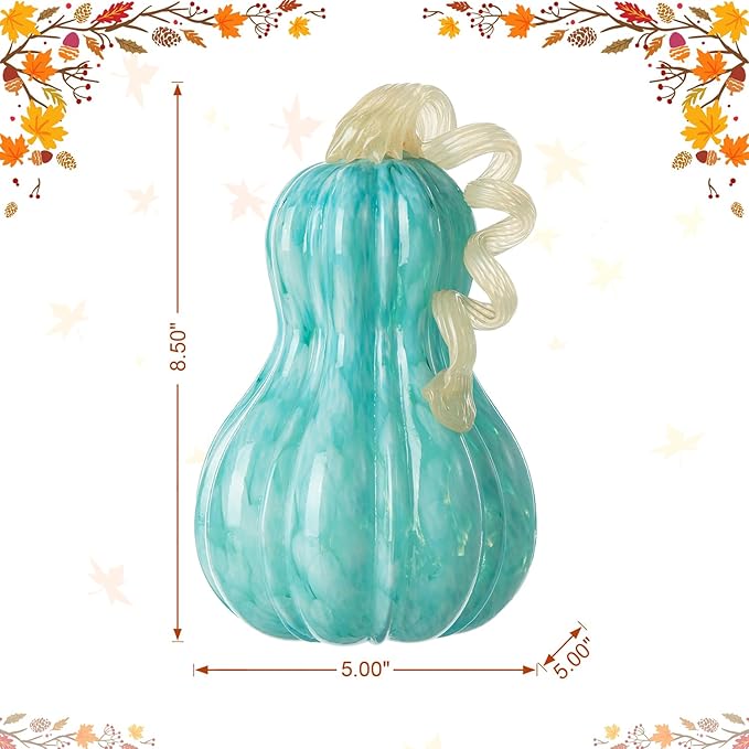 Glitzhome 8.5" H Fall Glass Gourd,Tabletop Crystal Pumpkin Craft Ornament for Home Decor Halloween Party Decoration Thanksgiving Gift Fall Pumpkin Decor,Turquoise