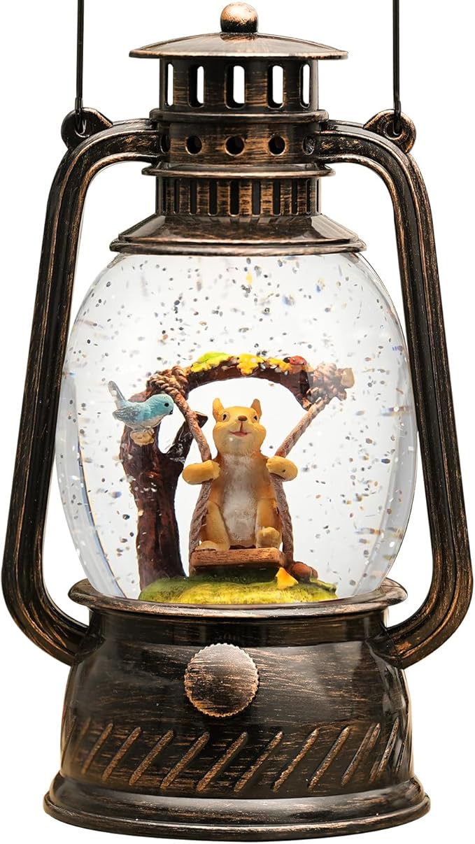 Fall Decor Squirrel Snow Globe, Thanksgiving Decoration Light Up with 6H Timer Glittering Blue Robin Squirrel Snow Globe Fall Gifts for Christmas Decorations