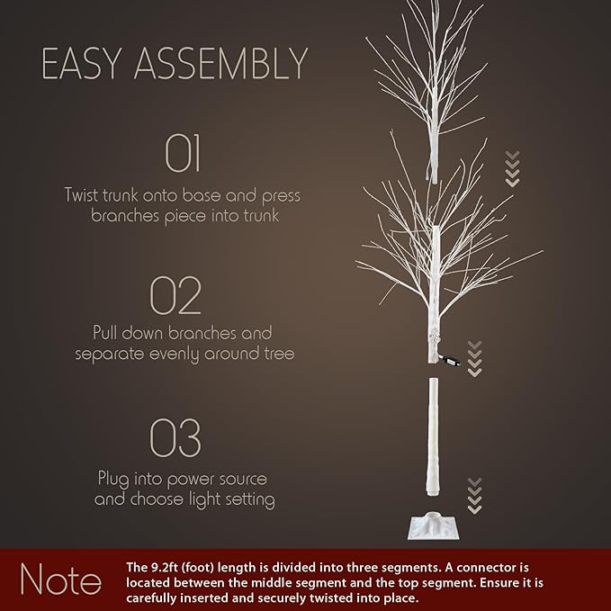 Baquler 1 Pack Lighted Birch Tree - Artificial LED Warm-White Light Birch Tree Decoration for Christmas Holiday Party Wedding Festival Decor, Indoor & Outdoor (9.2 ft)