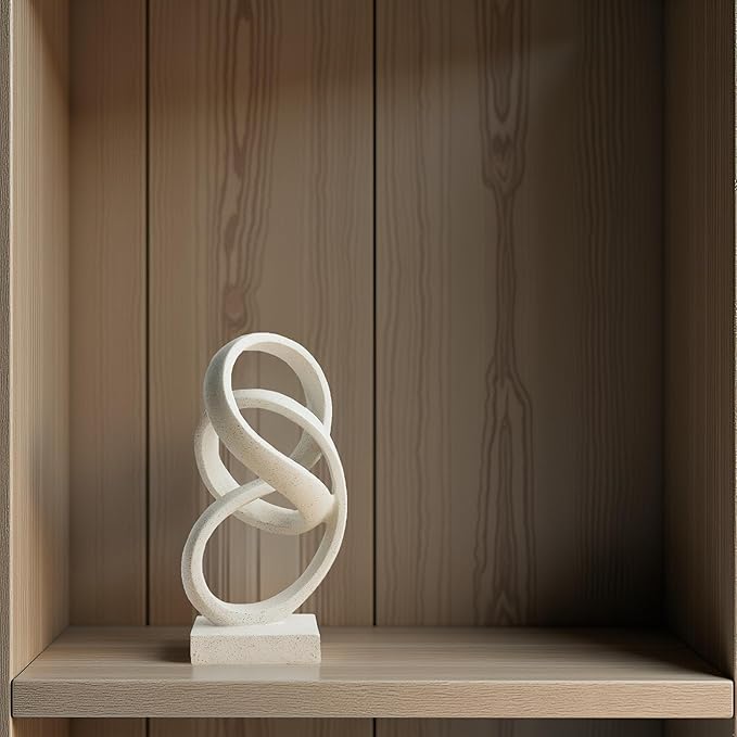10" Modern Abstract Ribbon Decorative Sculpture, Knot Sculptures,Home Decor,Coffee Table Statues,Dining Living Room Desk Decor(White)