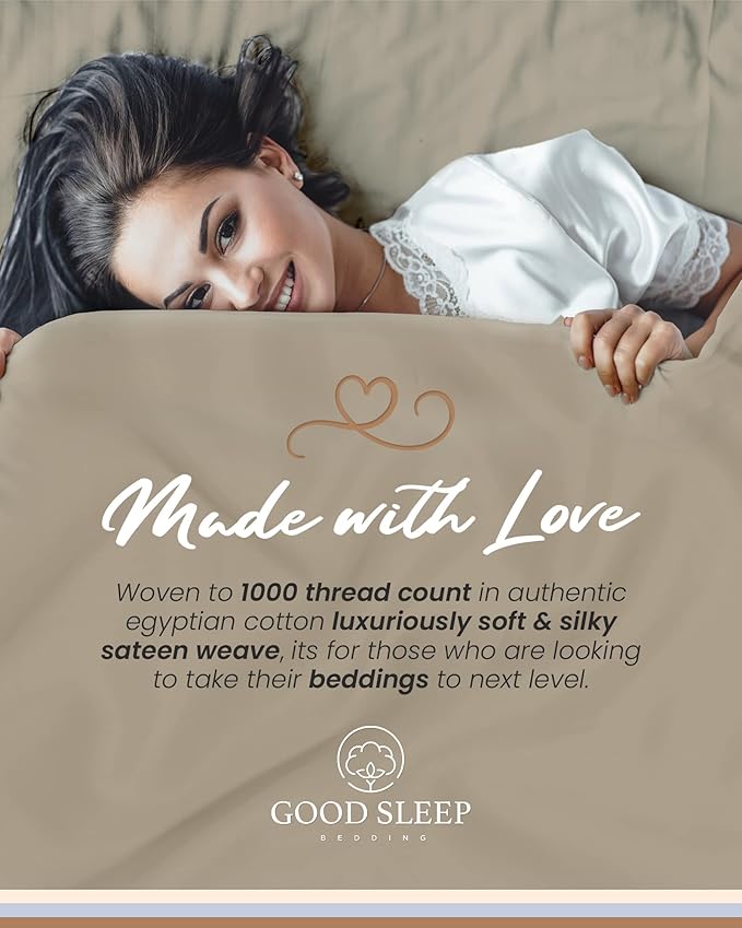 Good Sleep Bedding Twin XL Sheets - 100% Eyptian Cotton Twin XL Sheet Sets, 4Pc, 1000 TC, Twin XL Sheets College Dorm, Luxury Sateen Weave, Bed Sheets Twin XL, 16" Deep Pocket XL Twin Sheet Set, Taupe