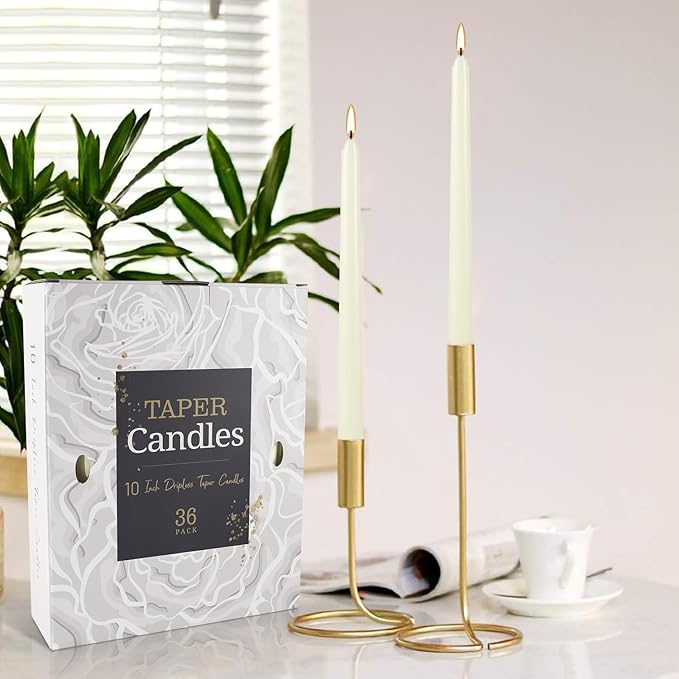36 Pack Ivory Taper Candles 10 inch(H) Dripless, Smokeless & Unscented - Long Burning Time - Hand Poured Tall Candlesticks - Ideal for Restaurant,Weddings, Dinner Parties, and Home Decor