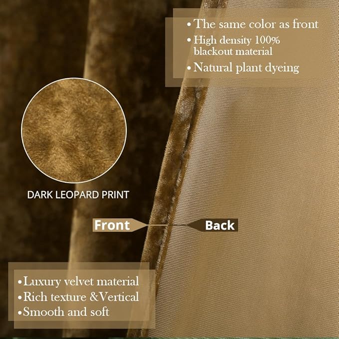 Blackout Curtains Soft Luxury Velvet Curtains for Bedroom Nursery Patio Doors Rod Pocket Back Tab Drapes 2 Panels Curtains for Living Room,52 by 84Inch, Brown