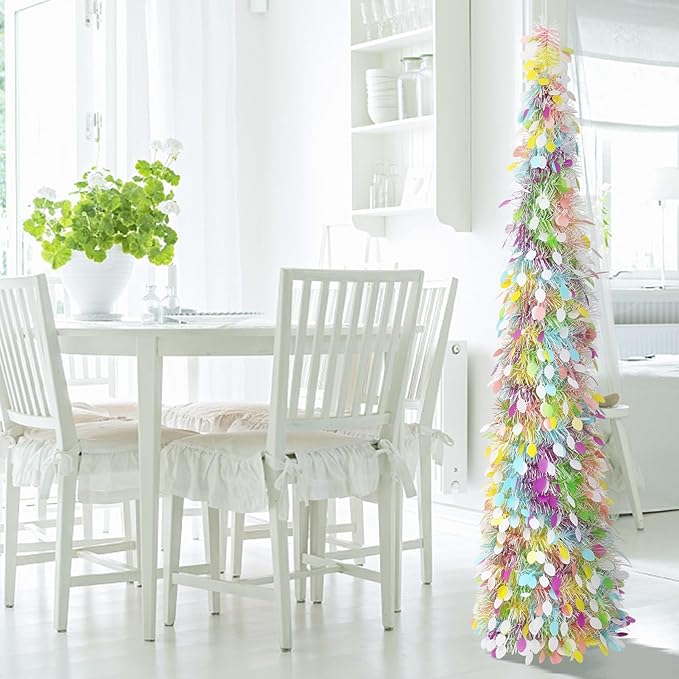 Christmas Pencil Tree Decorations with Eggs for Home Party Holiday, 5ft Artificial Pop Up Pencil Tree Decorations Spring Easter Flower Tabletop Decor