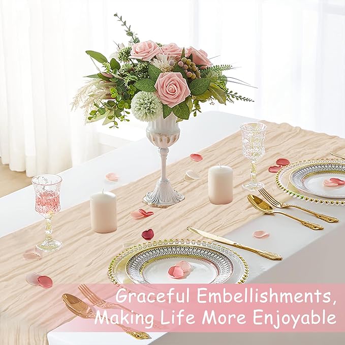 Champagne Table Runner, 10Ft 120in Cheesecloth Table Runner, Gauze Rustic Cheese Cloth Table Runners for Wedding, Party, Bridal Shower, Boho Table Runners for Christmas Thanksgiving Halloween Easter