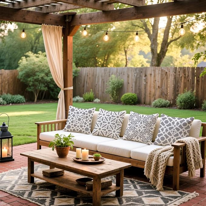 Cirzone Outdoor Pillow Covers 18x18 Set of 4 Morden Grey and White Geometric Patterns Waterproof Throw Outdoor Pillows Boho Decorations for Funiture Patio Garden Home