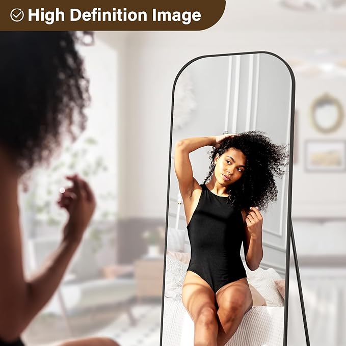 Full Length Mirror, 71"x28" Floor Mirror Freestanding, Arched Floor Standing Large Mirror Full Body Mirrors with Stand for Bedroom, Hanging Mounted Mirrors for Living Room,Black
