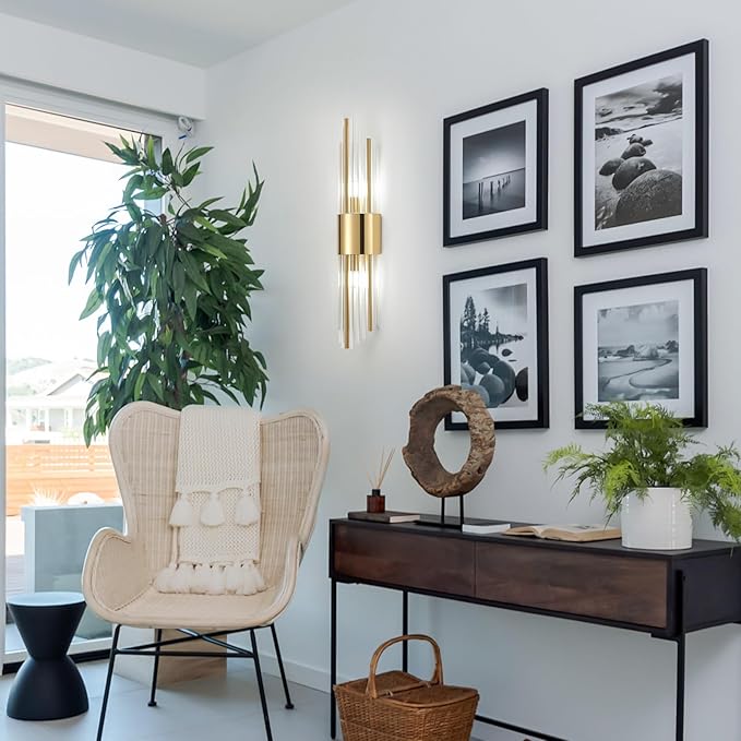 Wall sconces Set of Two, Gold sconces Wall Set of 2, 2-Light Modern Brushed Titanium Gold Wall Sconce, scones Lighting, Modern Wall sconces, for Living Room, Bathroom, Vanity, Staircase, Hallway