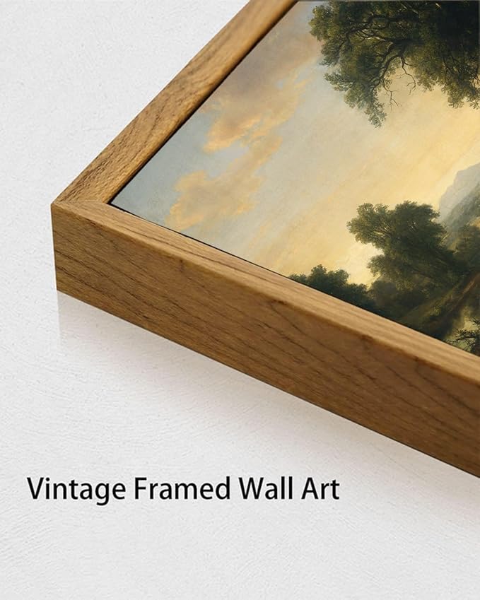 KISSFOX Framed Vintage Landscape Wall Art Natural Scenery Canvas Prints Colorful Painting Artwork Rustic Farmhouse Pictures Decor Living Room Office Bedroom Bathroom Kitchen
