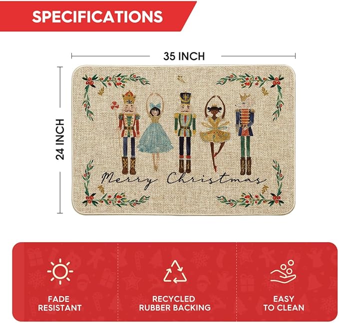 Artoid Mode Watercolor Nutcrackers Merry Christmas Welcome Decorative Doormat, Seasonal Winter Low-Profile Rug Switch Mat for Indoor Outdoor 24x35 Inch