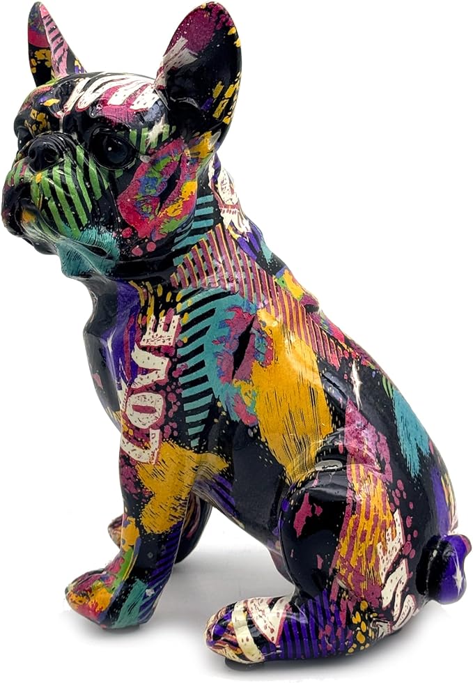 FUNSXBUG Colorful Art French Bulldog Statue Dog Figurines Sculpture Collectibles Home Office Desktop Decor Outdoor Garden Display Decoration Resin (Colour 3)