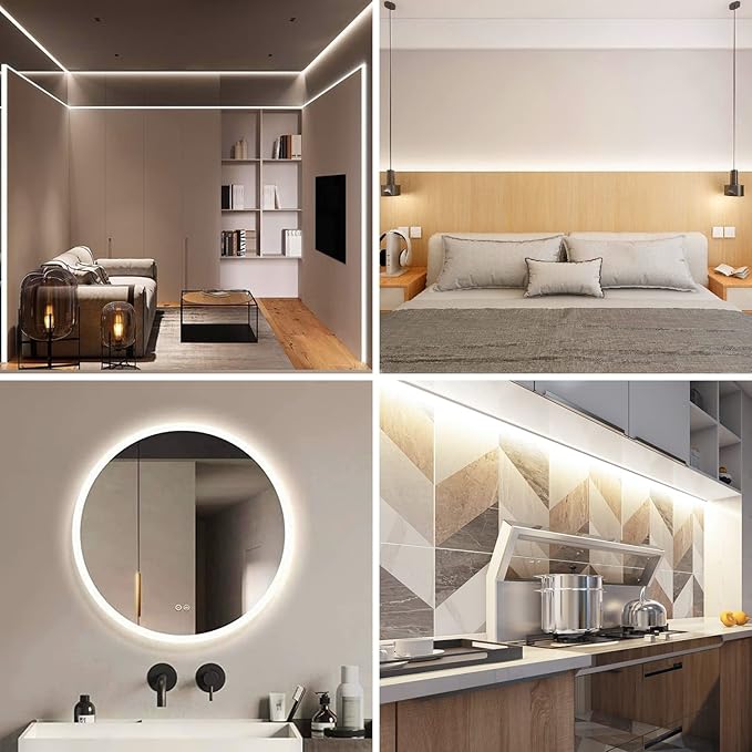 LED Strip Lights 32.8FT,Dimmable cob led Strip with Adapter and Remote,24V Strip Lights CRI90+ 8mm Wide 3840leds,Natural White 4000K Indoor led Tape,Perfect for Cabinet,Room,Kitchen,TV