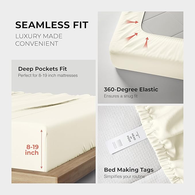 THREAD SPREAD 100% Egyptian Cotton Sheets Queen Size - 1200 Thread Count 4 PC Sheet Set Egyptian Cotton, Sateen Weave Luxury Sheets Queen Size, High Thread Count Sheets, 17" Deep Pocket - Ivory