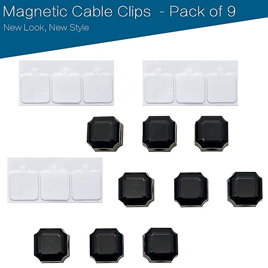 9pcs Magnetic Cable Clips - FonPeak Ultra-Adhesive Desk Cable Management Clips, Cord Organizer for Max 7.5mm/0.3 inches Cables, Suit for Desktop, Nightstand, Home, Office, Car, and Wall