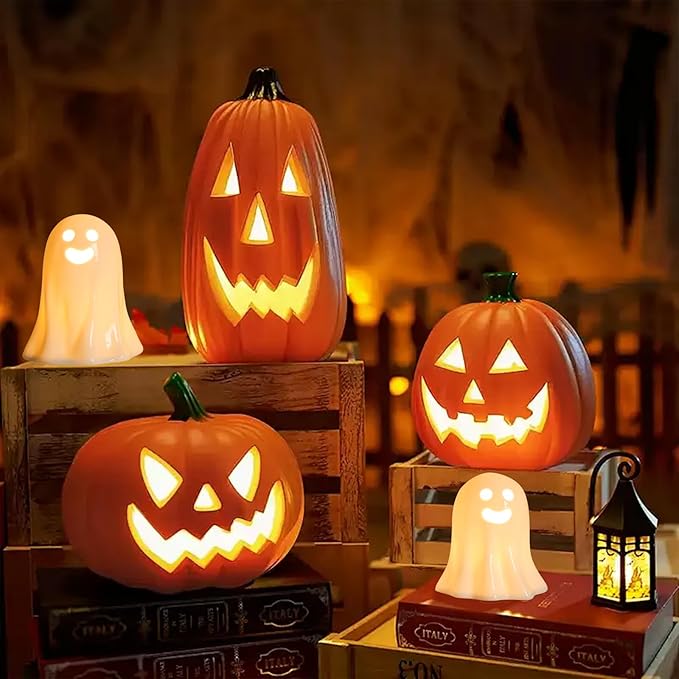 2 Pack Halloween Small Cute Ceramic Ghost Figurine Table Decor, 5.9" Ghost Figurines Decoration Family Statue Ghost Display Table Tray Fireplace Decorations, Halloween Tabletop Figurines Gift for Kids