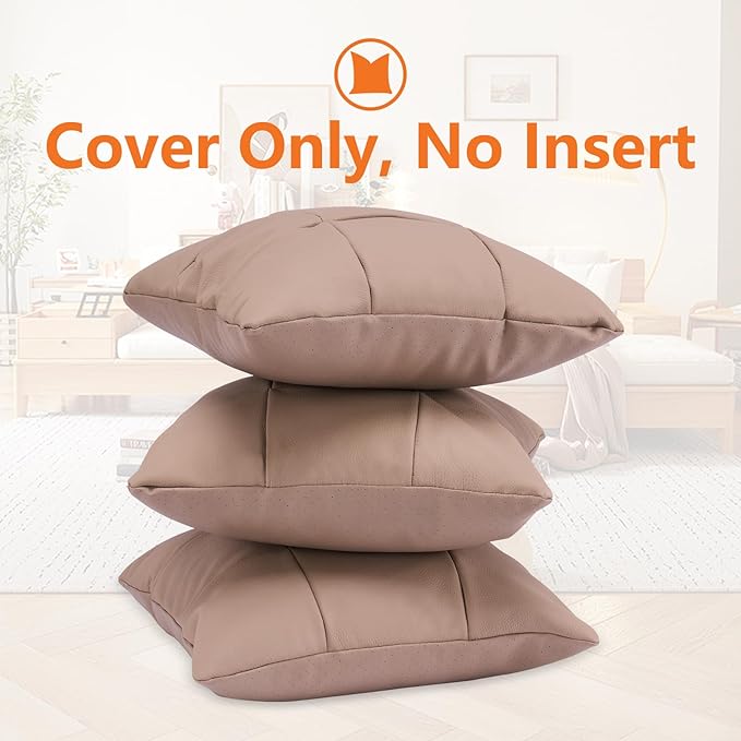 Kidol & Shellder Genuine Leather Throw Pillow Cover 18x18 Modern Solid Lumbar Pillow Covers-Luxury Pillowcases for Couch Sofa Bed-Soft Durable Decorative Cushion Case with Hidden Zipper(Africano)