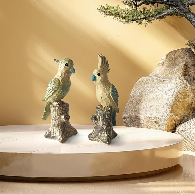 Snow Village National Lampoon's Christmas Small Animal Statues, Parrot Bird Figurines is Modern Home Decorative, Resin Decor for Office Desktop, Bookshelf, Bedroom, Living Room, Cabinets (Colourful)