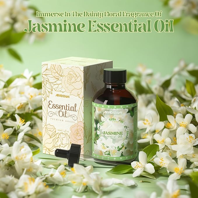 Jasmine Essential Oil 4 Fl Oz (120ml), Pure & Natural Jasmine Oil, Aromatherapy Essential Oils for Diffuser, Candle Making, Room Spray Diffuser Oils, Scented Oil Gift for Women