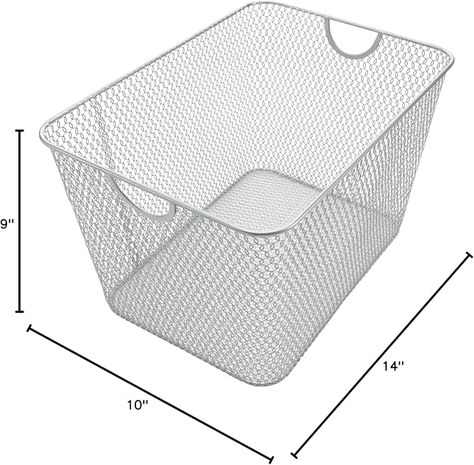 YBM HOME Kitchen Pantry Organizer Wire Basket for Shelves, Cabinets, Pantry, Countertop, Mesh Open Storage Bin Metal Basket for Organizing Food Supplies 14 x 10 x 9, Pack of 2, Silver