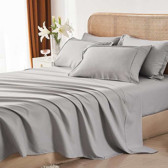 Yogeneg Twin Comforter Set 5 Piece Bed in a Bag,Grid Pinch Pleat Grey Twin Bedding Set,Striped Textured Soft Microfiber Comforter with Sheet Set,All Season Complete Bed Set(Grey,Twin)