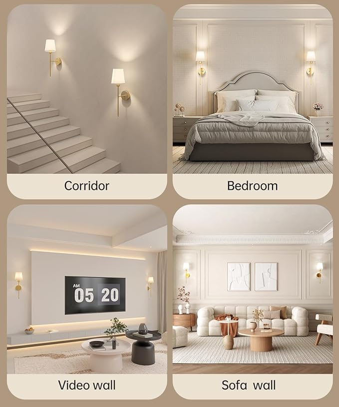 Battery Operated Wall Sconce Set of 2,Rechargeable Wall Lights with Dimmable Detachable Bulbs and Remote,15 Colors Wireless Wall Lamps for Bedroom Living Room Hallway,Gold(2 Pack)