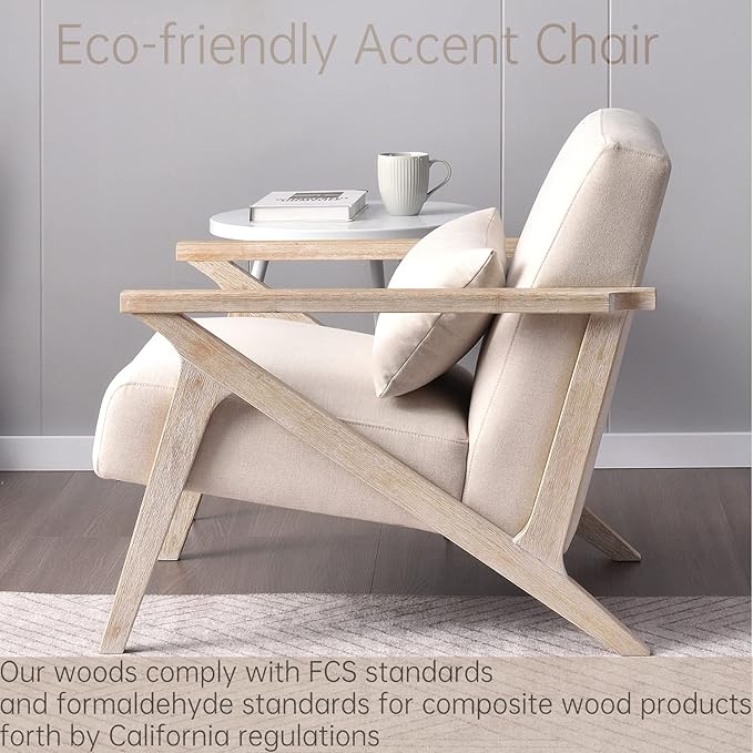 INZOY Mid Century Modern Accent Chair Set of 2 with Wood Frame, Upholstered Armchair with Waist Cushion, Accent Chair for Living Room Bedroom Apartment, Easy Assemble, Beige