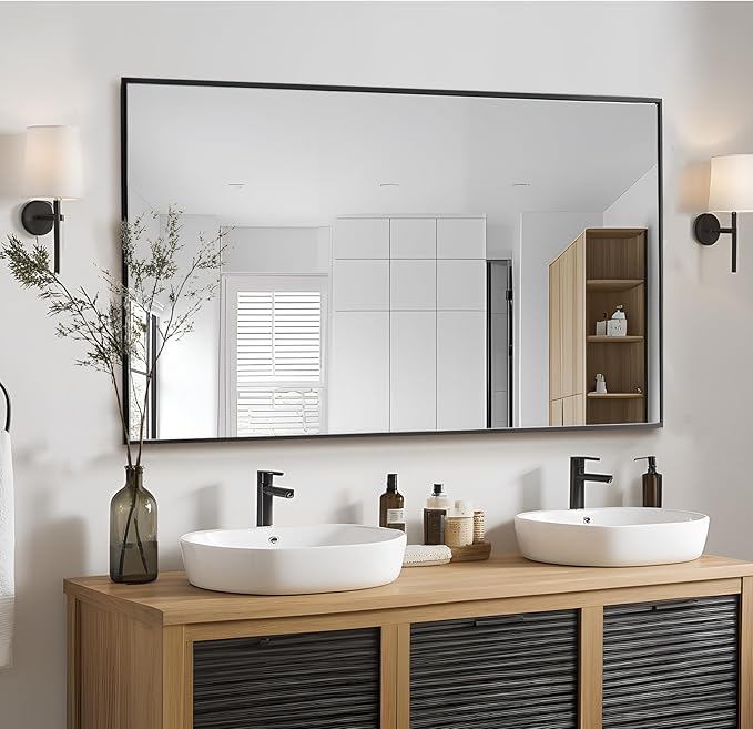 Bathroom Mirror 28x36 Inch, Black Frame Mirror 28"x36", Rectangle Wall Mounted Mirror, Metal Framed Vanity Mirror for Wall 28 by 36, Modern Mirror Hangs Horizontal Or Vertical