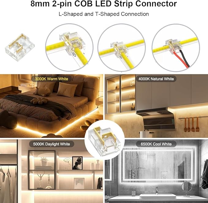COB LED Strip Light White, Dimmable 2700K-6500K High Density 6080LEDs 24V Flexible LED Tape Light with Remote and APP Control, for Under Cabinet Bedroom Kitchen DIY Lighting,1 Rolls of 32.8ft