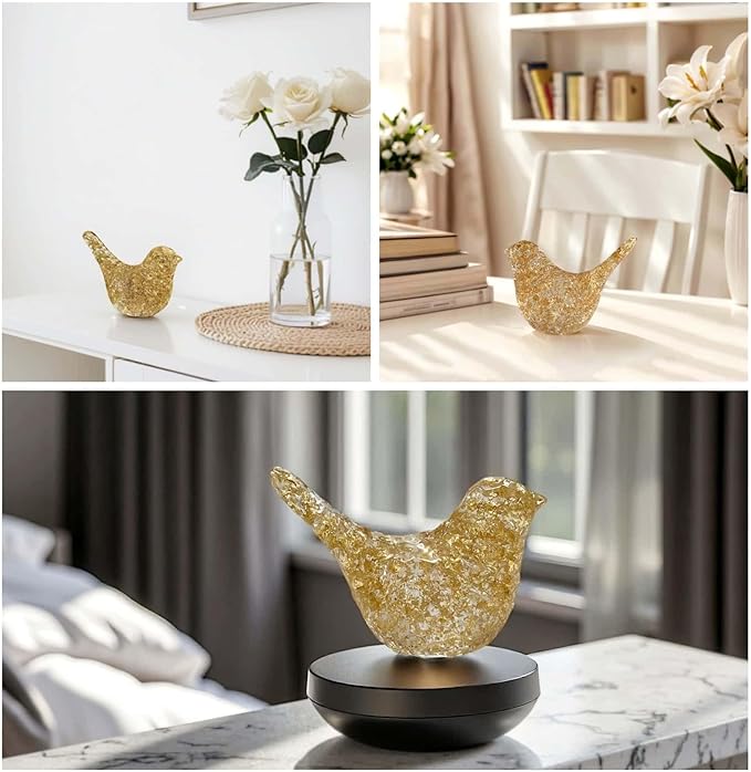 Goldfoil Glitter Bird Figurines Staue Home Decor Accents,Hammered Sculpture Gifts for Bird Lovers,Knick Knacks for Shelves Bookshelf Office