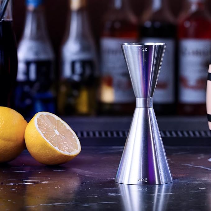 Lexenic oz/ml Dual Markings Jigger for Bartending, 304 Stainless Steel Heavy Duty Double Cocktail Jigger with 7 Measurements Inside, Professional Japanese Bar Tool for Bartender Home Bar Party