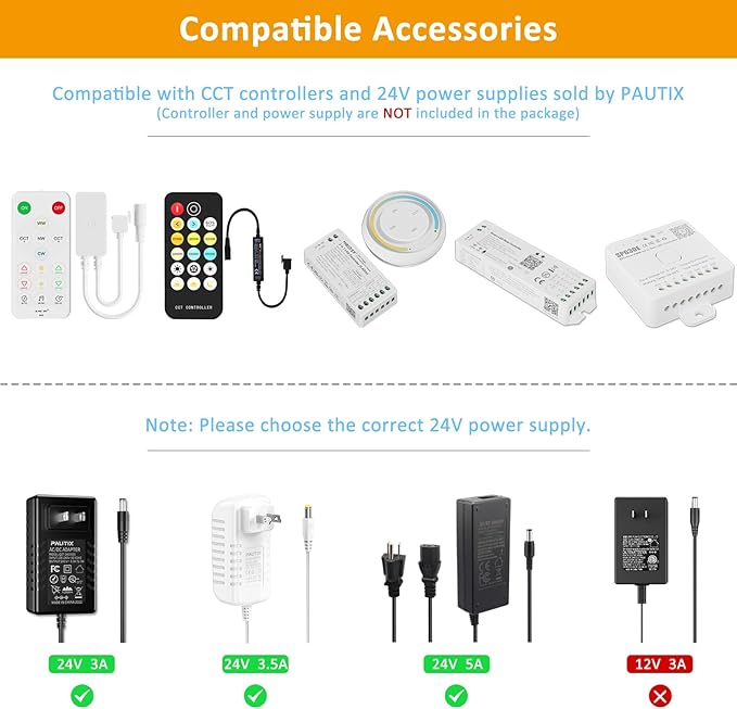 PAUTIX COB LED Strip Light White CCT Tunable 6400LEDs,CRI90+ 32.8ft/10m Dimmable 2700K-6500K 24V LED Tape Light,for Under Cabinet Bedroom Kitchen TV Mirror DIY Lighting(Adapter & Dimmer NOT Included)