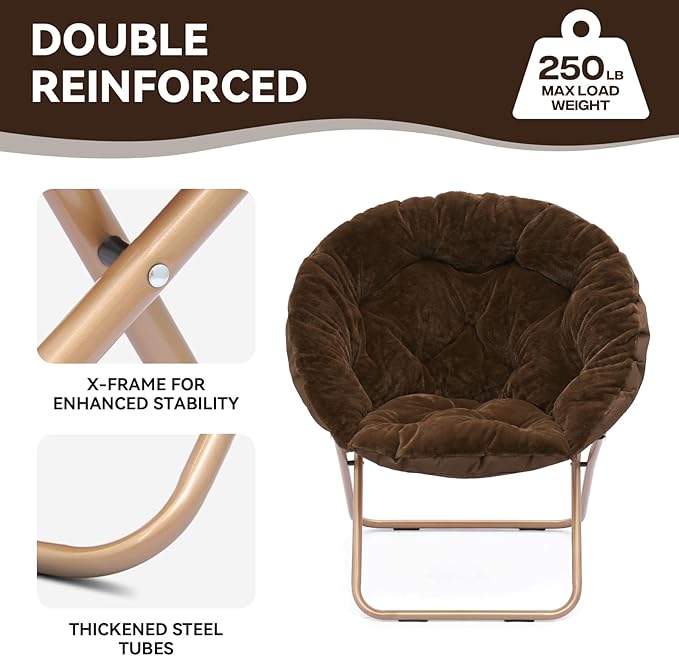 Magshion Saucer Chair for Adults, Comfy Living Room Lounge Chair for Bedroom Corner, Dorm, Apartment, Faux Fur Fluffy Circle Accent Seat with Thick Padded & Folding Metal Frame (Brown, Set of 2)